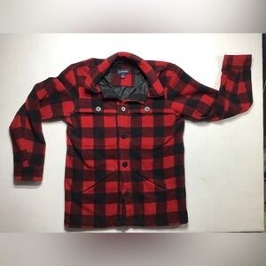 Lands' End Red and Black Plaid Shirt Jacket